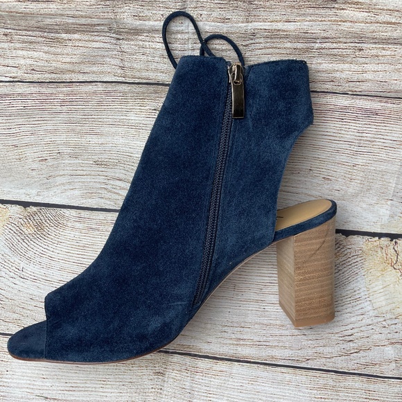 Vaneli Blue Suede Peep Toe Chunky Wood Heels Slingback Sandal Booties Size 10 - Picture 2 of 8